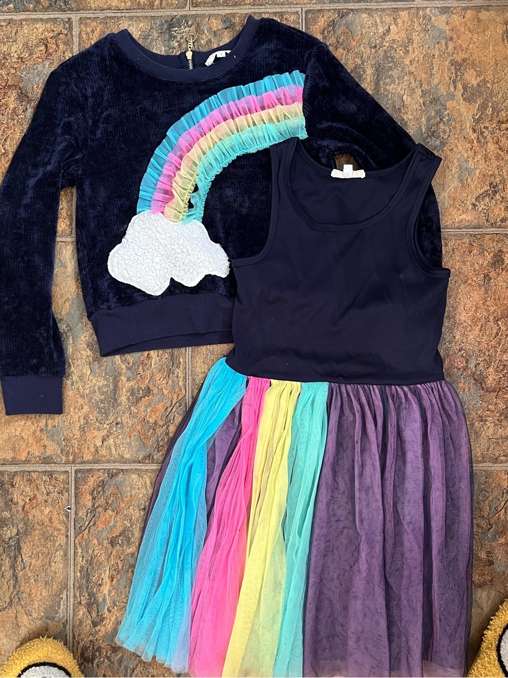 Truly Me Navy Tank Dress & Rainbow Cloud Sweater Set